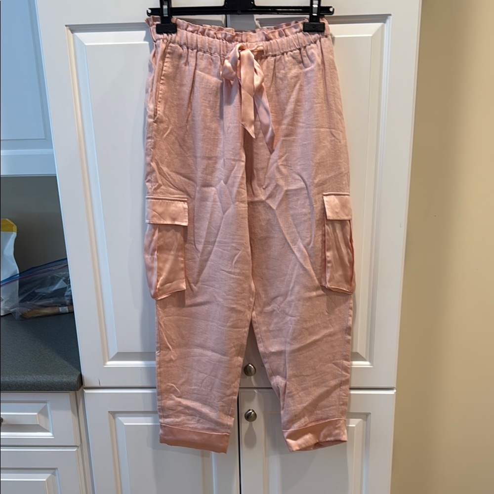 Linen and silk cropped Cargo Pants